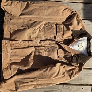 Woolrich Jacket Mens Size XL Trucker Brown Canvas Sherpa lined Corduroy Collar